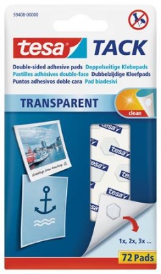 Ragasztópont, kétoldalas, 72 db, TESA "Tack", átlátszó